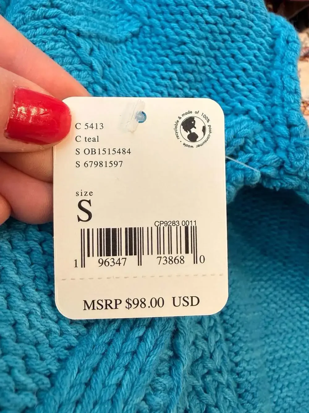 NWT Free People Bell Song Teal Cropped Ribbed Pullover Sweater Size S